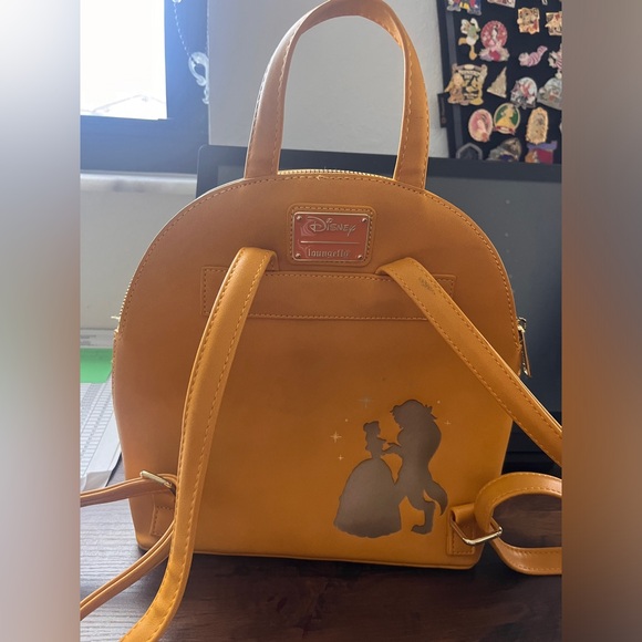 Loungefly Disney Princess Belle Enchanted Rose Yellow Gold Mini Backpack HTF - Picture 2 of 2